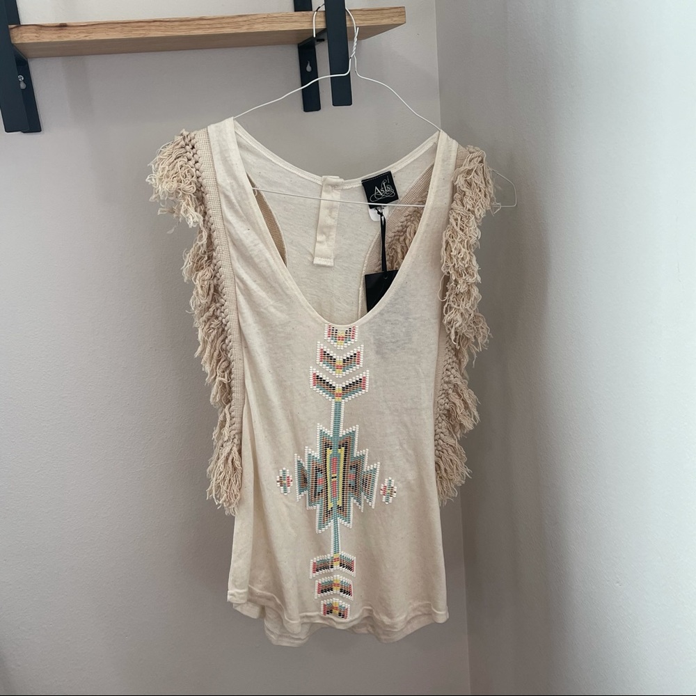 Navajo Boho Fringe Racer Top Sleevless Open Racerback - Picture 3 of 11